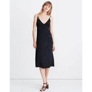 NWT Womens Size 14 Madewell Black Satin Cami V-neck Side-Button Wrap Dress